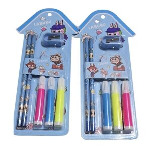 Labubu Kids Coloring Set with Blue, Pink, and Yellow